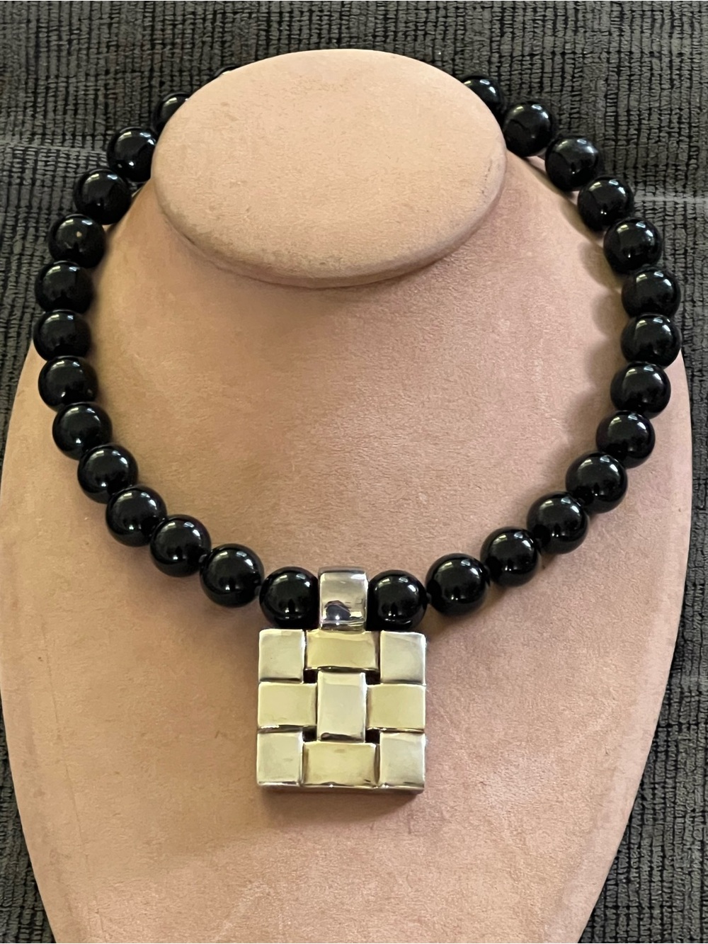 Simon Sebbag Designs Black Onyx & Sterling Silver Basketweave Pendant Neck